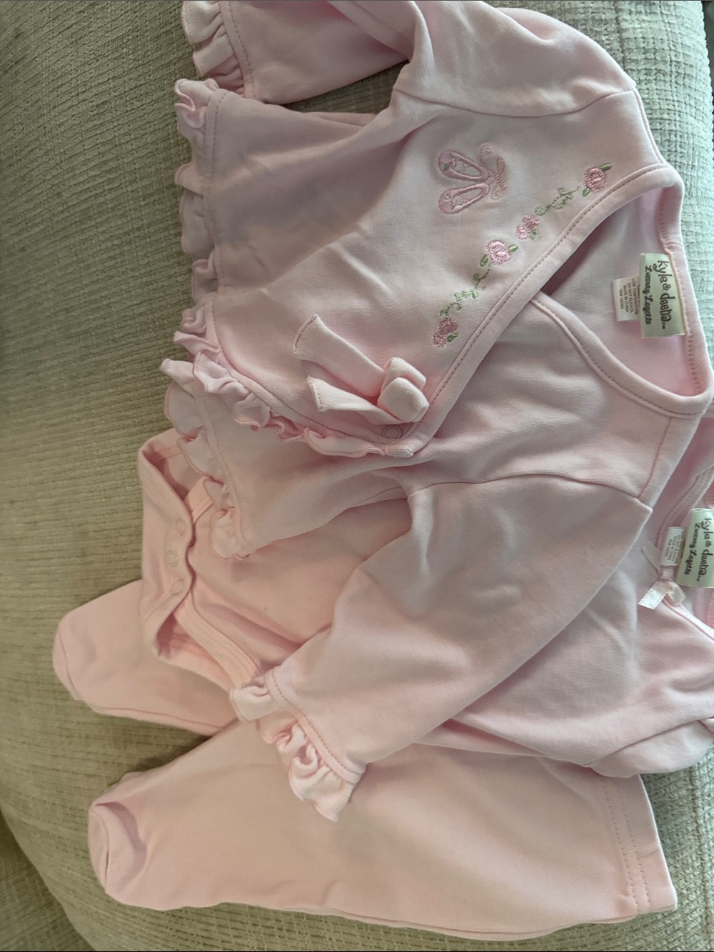 Pink Baby Girl Footed One-Piece with Ruffle & Embroidery